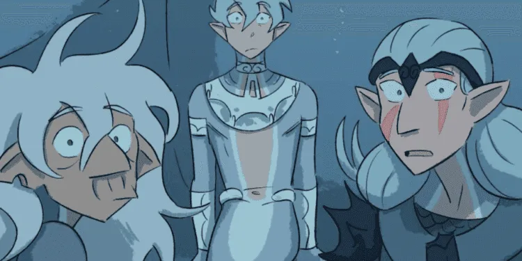 Castle Swimmer manhwa characters: Elder Selkie, Prince Siren, and Queen Susca