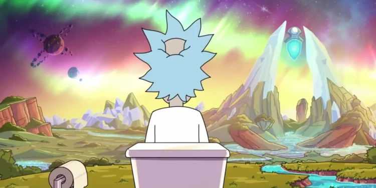 Cartoon predictions - Rick and Morty: Rick using the restroom in a planet with beautiful scenery