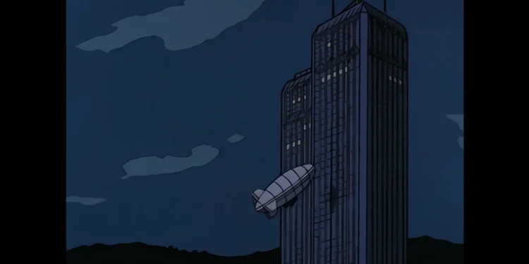 Men In Black: The Animated Series: Airship about to strike the Twin Towers
