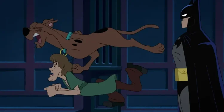 What A Night, for A Dark Knight!: Shaggy and Scooby evading from Batman, who is hunting down the kidnappers of Alfred