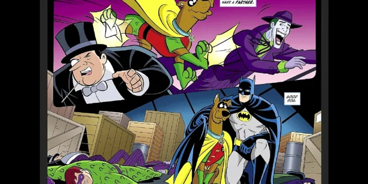 Scooby Doo! Team-Up: Scooby teaching Joker and Penguin a lesson with Batman's help